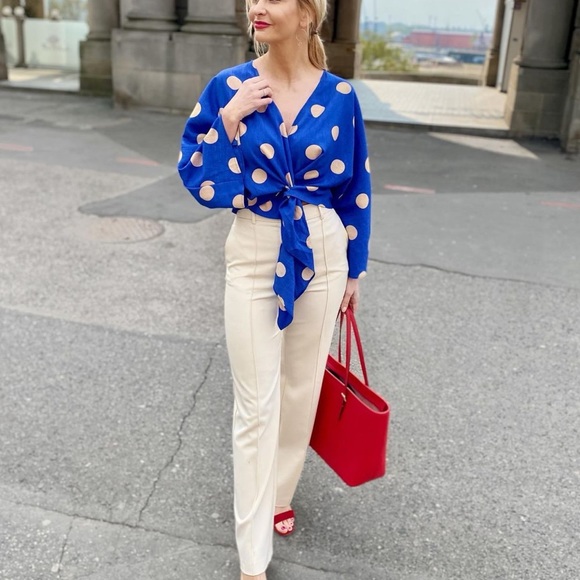 ZARA Polka Dot Linen Blouse - Picture 3 of 9